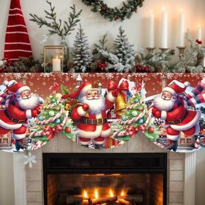 20x79 Festive Holiday Christmas Fireplace Decor Santa w Presents and Candy Tree